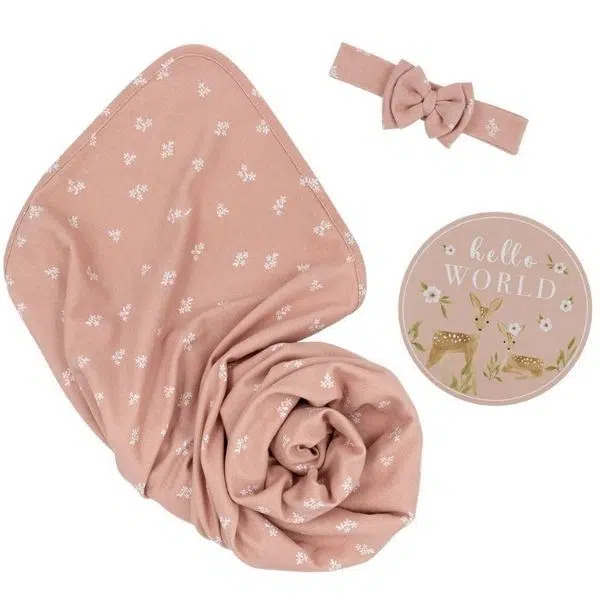 Living Textiles Hello World Sophia's Garden Newborn Gift Set Dusty Rose Flowers