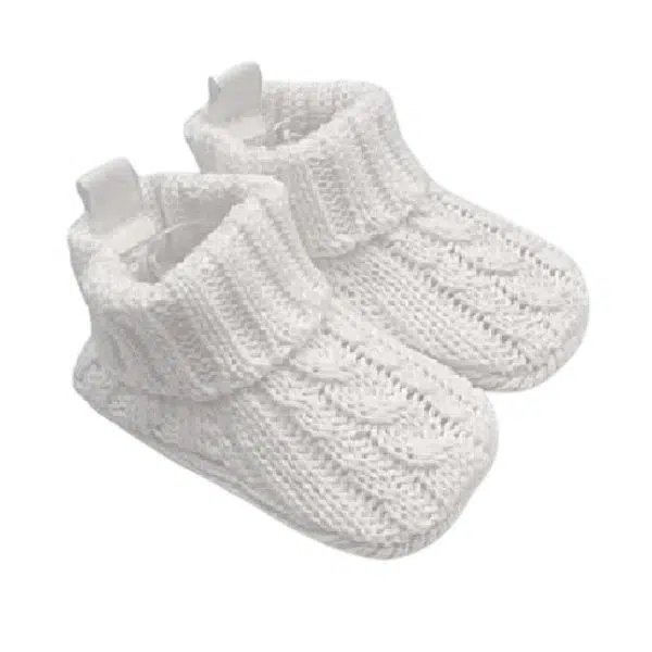 Playette Cable Knitted Booties White 0-6M