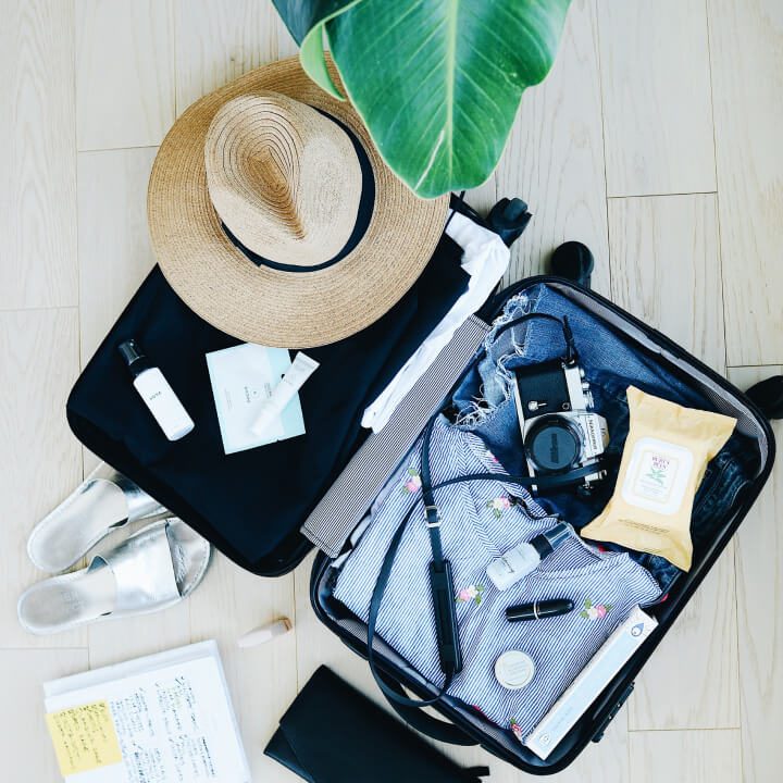 holiday suitcase flatlay