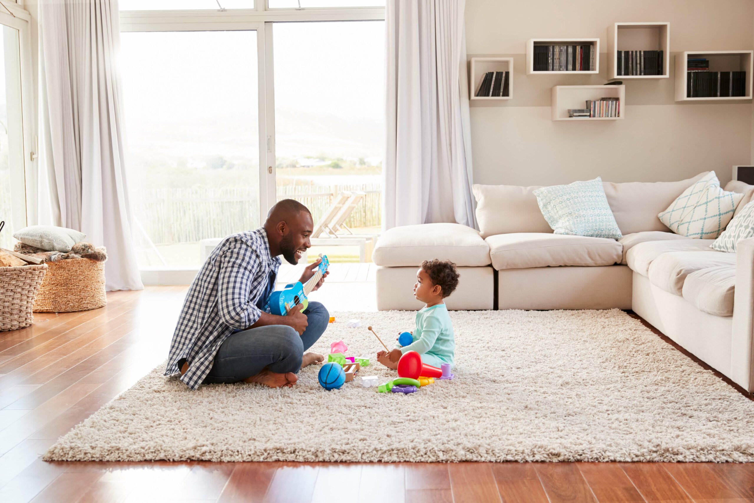 father and son playing