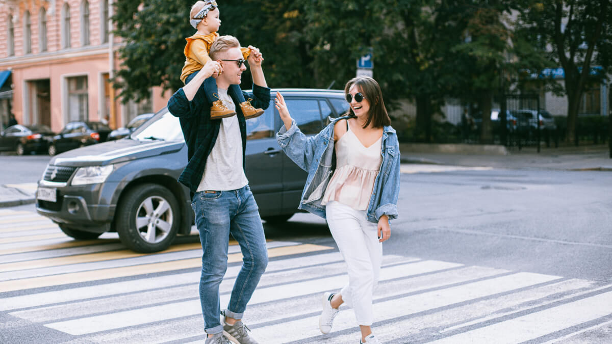 Family walking together smiling