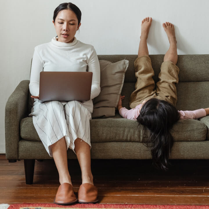 working mother with child